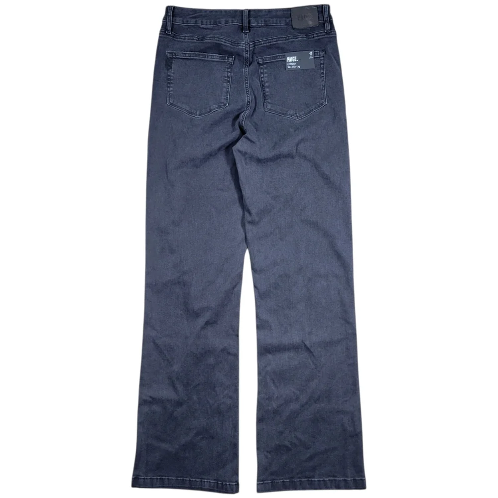 Paige Jeans Womens 33 Black Denim Leenah High Rise Slim Fit Wide Leg Destructed‎